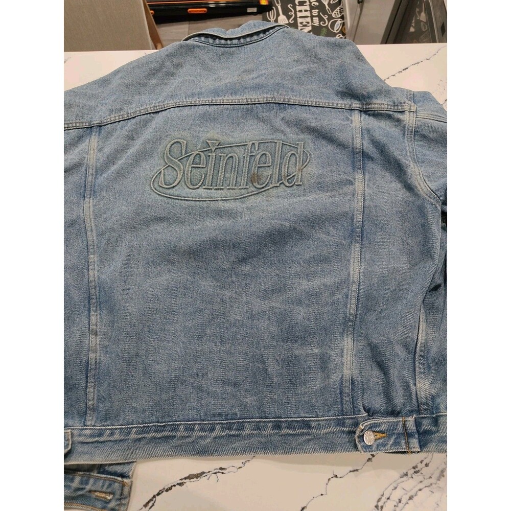 Vintage 90s Seinfeld Denim Embossed Jacket Mens Size XL Grunge *MADE IN USA*